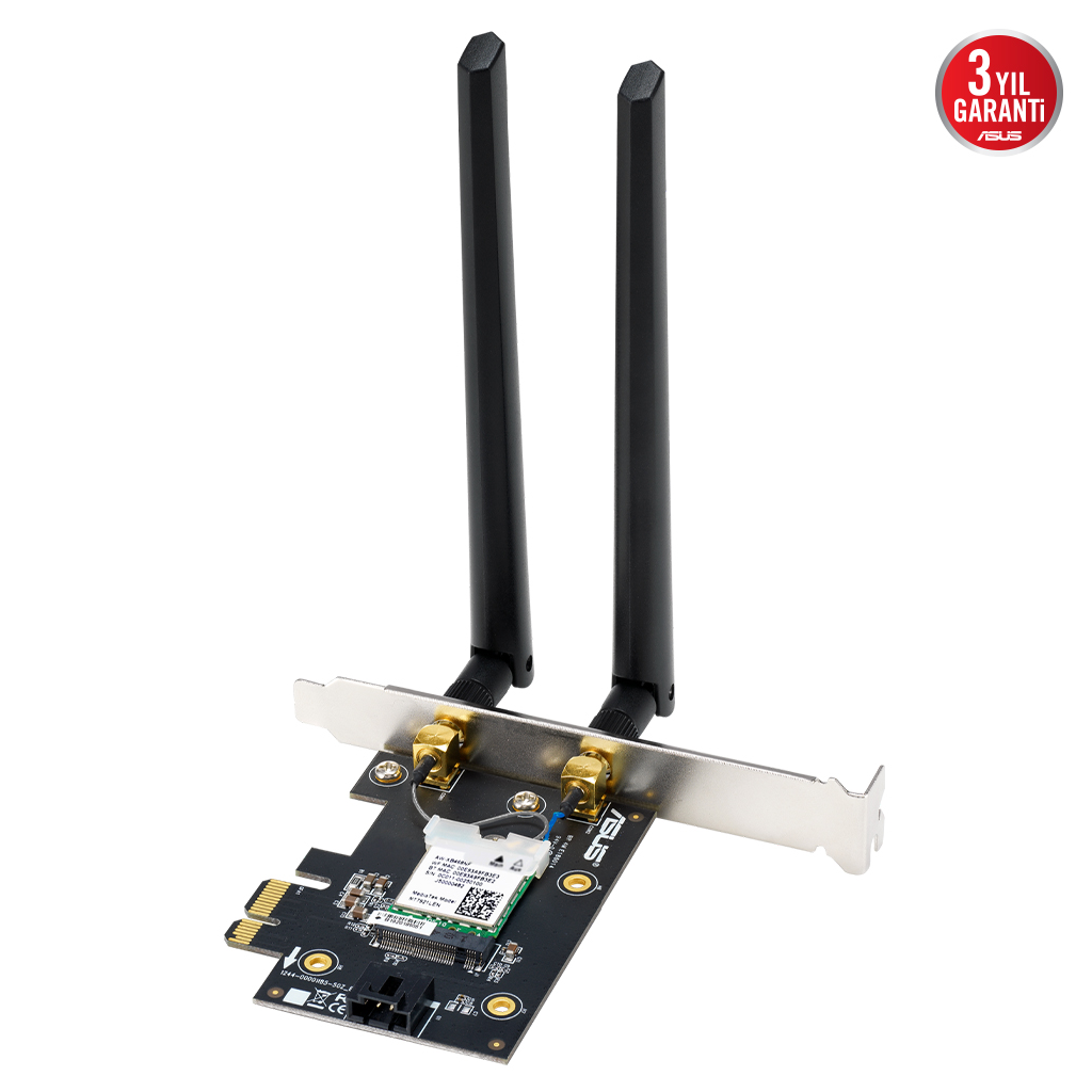 ASUS PCE-BE6500, BE6500, 2xAnten, 6500Mbps, Tri-Bant, 6GHz WİFİ 7, Bluetooth v5.4, WPA3, PCI-Express x1, PCIe Adapter
