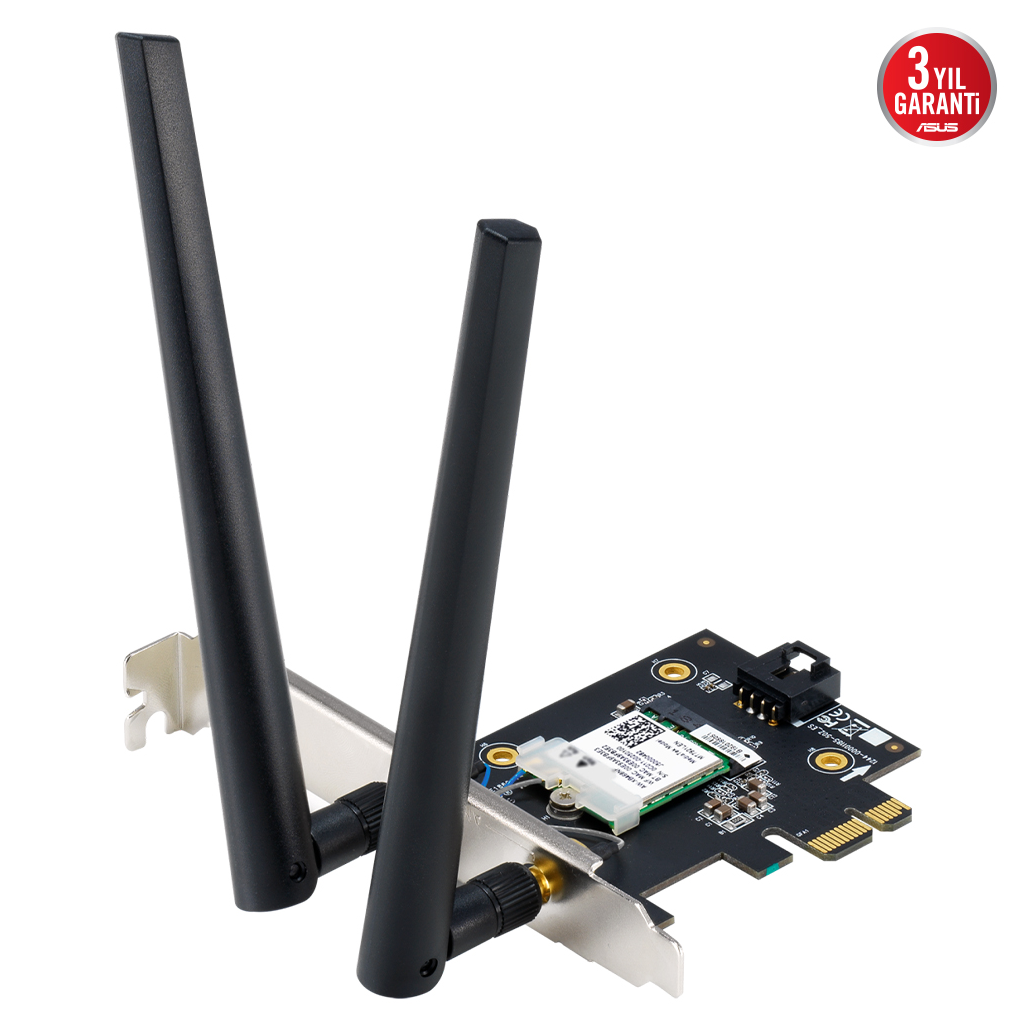 ASUS PCE-BE6500, BE6500, 2xAnten, 6500Mbps, Tri-Bant, 6GHz WİFİ 7, Bluetooth v5.4, WPA3, PCI-Express x1, PCIe Adapter