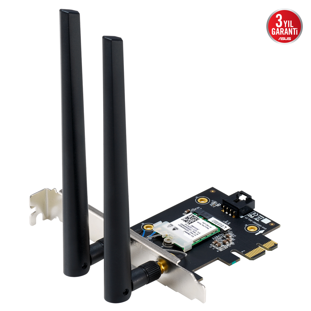 ASUS PCE-BE6500, BE6500, 2xAnten, 6500Mbps, Tri-Bant, 6GHz WİFİ 7, Bluetooth v5.4, WPA3, PCI-Express x1, PCIe Adapter