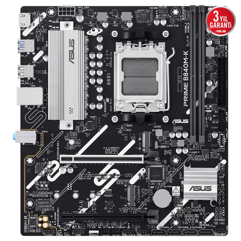 ASUS PRIME B840M-K, 8000MHz, 2xDDR5, 2x M.2, HDMI, AM5 Soket Anakart