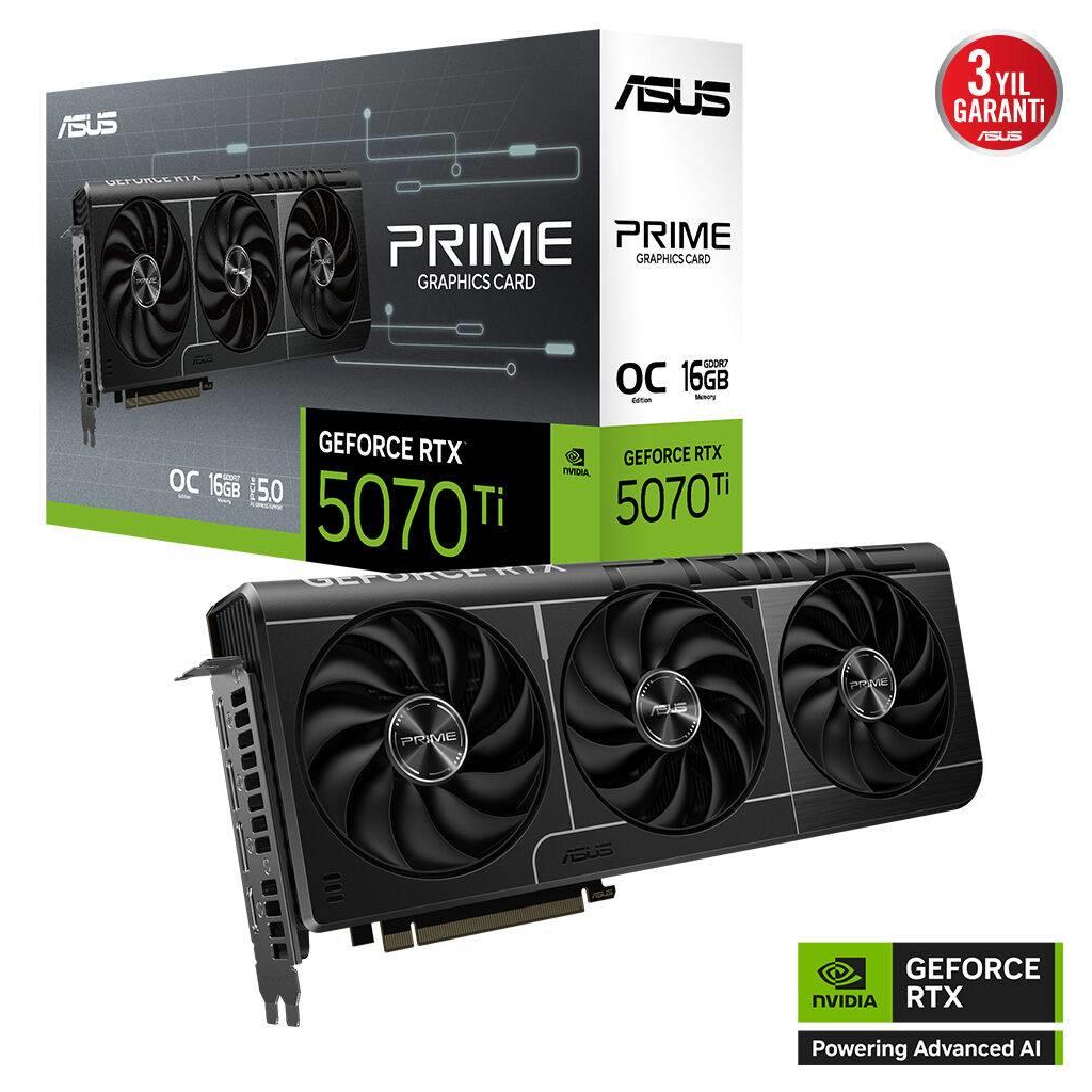 ASUS PRIME-RTX5070TI-O16G, 16Gb, 256Bit, GDDR7, 1xHDMI, 3xDP GAMING Ekran Kartı