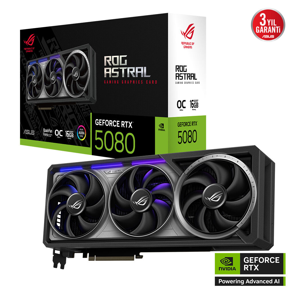 ASUS ROG-ASTRAL-RTX5080-O16G-GAMING, 16Gb, 256Bit, GDDR7, 2xHDMI, 3xDP GAMING Ekran Kartı