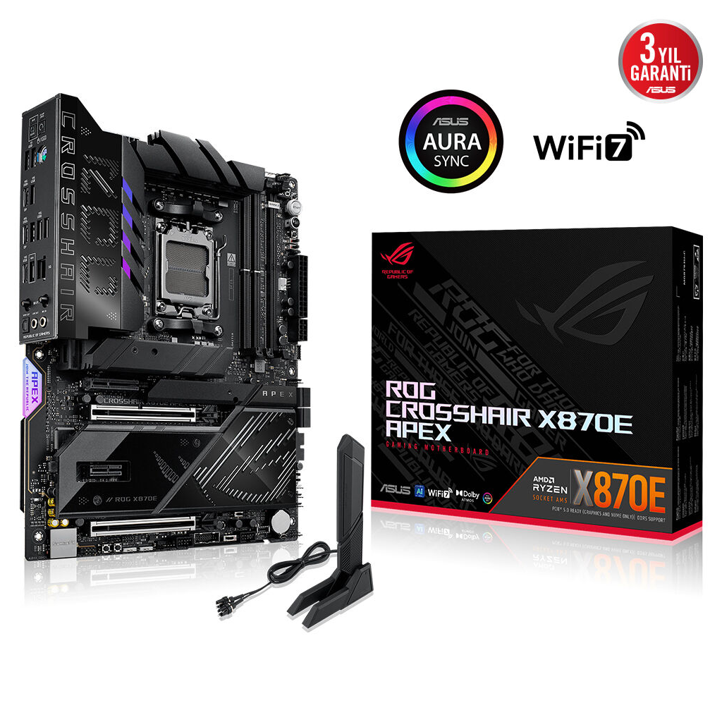 ASUS ROG CROSSHAIR X870E APEX, 2xDDR5, 5xM.2, 2xDP, Type-C, PCIe 5.0, 2xWi-Fi 7, Bluetooth v5.4, AM5 Soket GAMING Anakart
