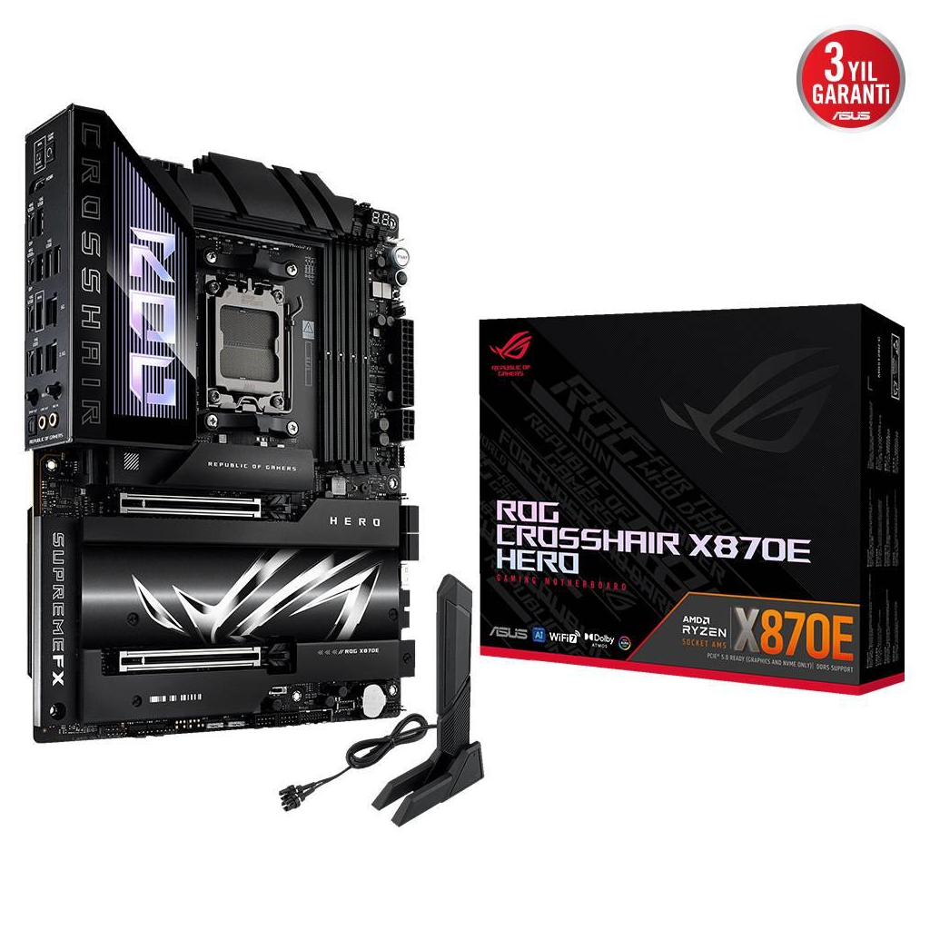 ASUS ROG CROSSHAIR X870E HERO, 4xDDR5, 5xM.2, HDMI, DP, Type-C, PCIe 5.0, 2xWi-Fi 7, Bluetooth v5.4, AM5 Soket GAMING Anakart