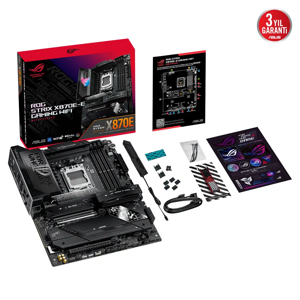 ASUS ROG STRIX X870E-E GAMING WIFI, 4xDDR5, 5xM.2, HDMI, DP, Type-C, PCIe 5.0, 2xWi-Fi 7, Bluetooth v5.4, AM5 Soket GAMING Anakart