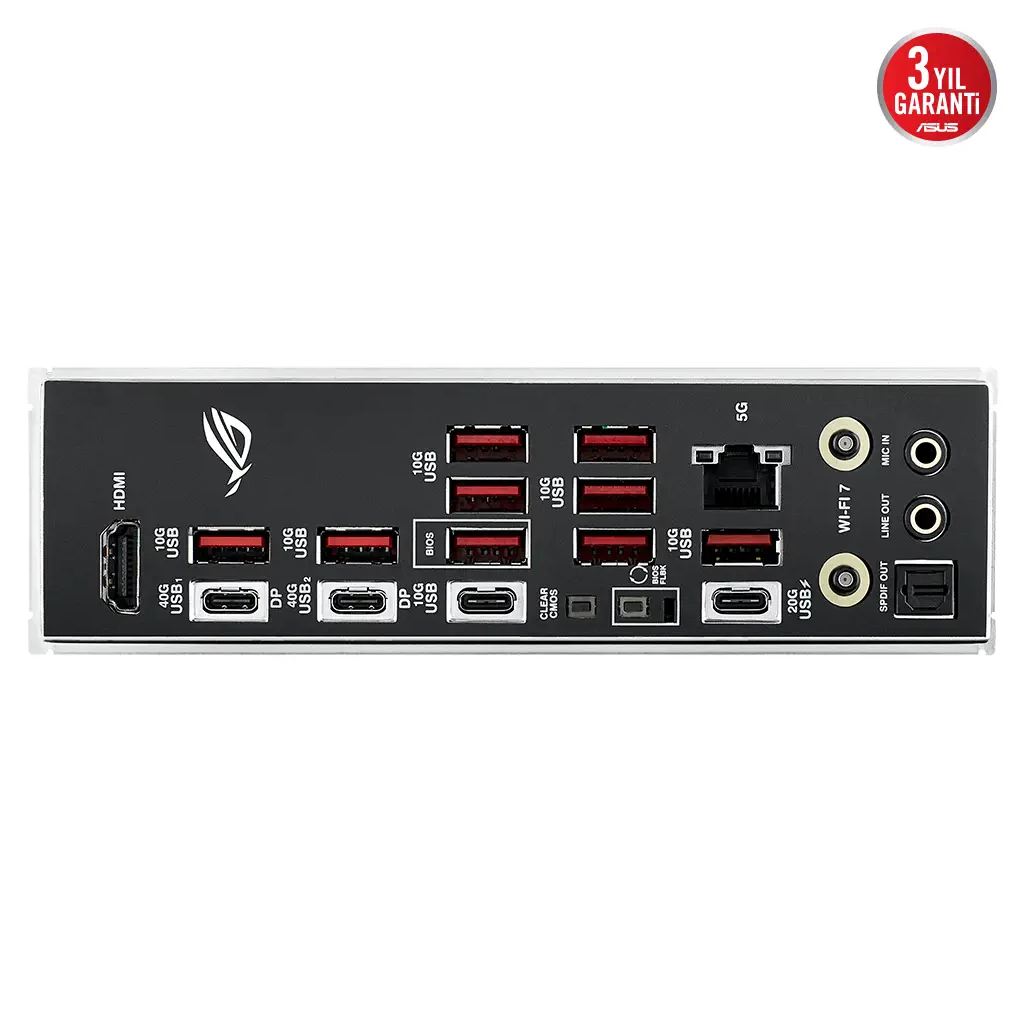 ASUS ROG STRIX X870E-E GAMING WIFI, 4xDDR5, 5xM.2, HDMI, DP, Type-C, PCIe 5.0, 2xWi-Fi 7, Bluetooth v5.4, AM5 Soket GAMING Anakart