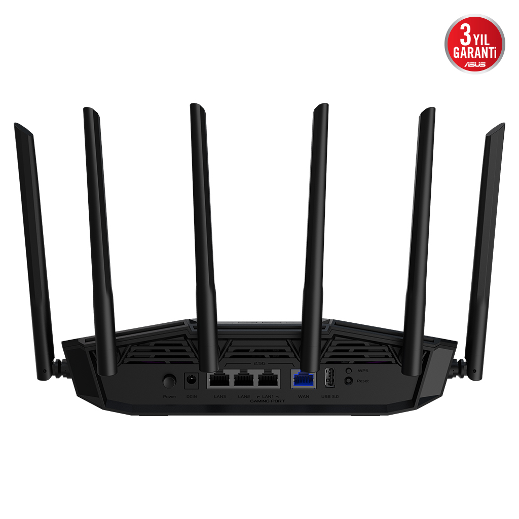 ASUS TUF-BE6500, BE6500, 3 Port, 6500Mbps, Dual Band, WİFİ 7, AiMesh, AiProtection Pro, GAMING Extendable Router
