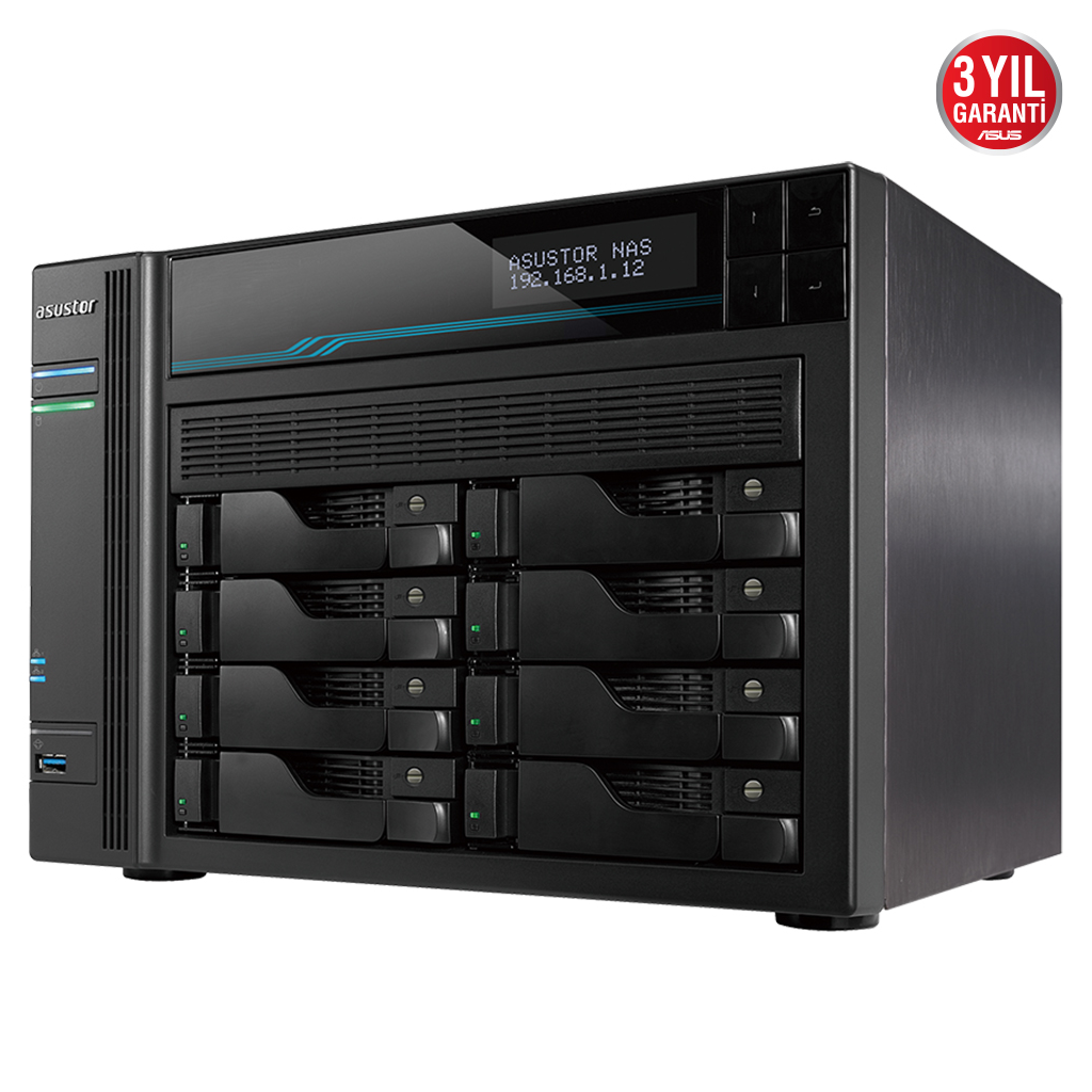 ASUSTOR AS6508T, 8Gb DDR4 Ram, 8 Yuvalı (8x22TB Destek), 2xM.2 NVMe PCI-e, 2x10GbE, 2x2.5GbE Network, 2xUSB 3.2, Tower NAS (Yedekleme) Cihazı