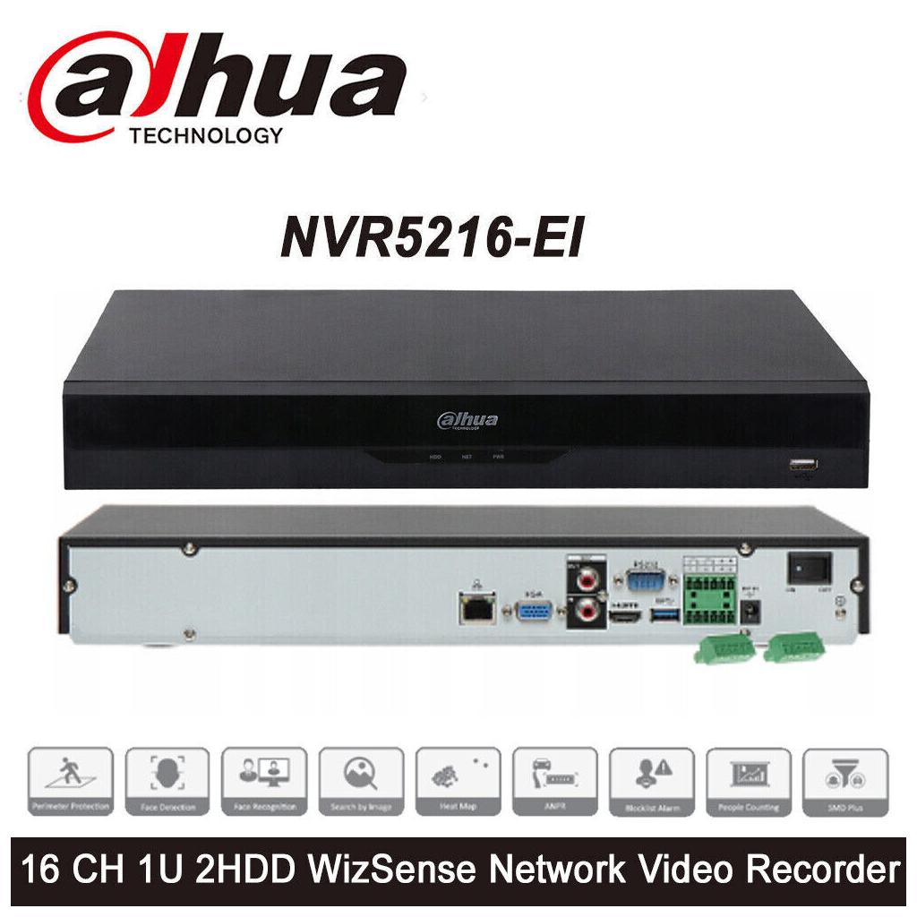 DAHUA  NVR5216-EI, 16Kanal, 12Mpix, H265+, 2 HDD Desteği, 1080P Kayıt, 320Mbps Bant Genişliği, NVR