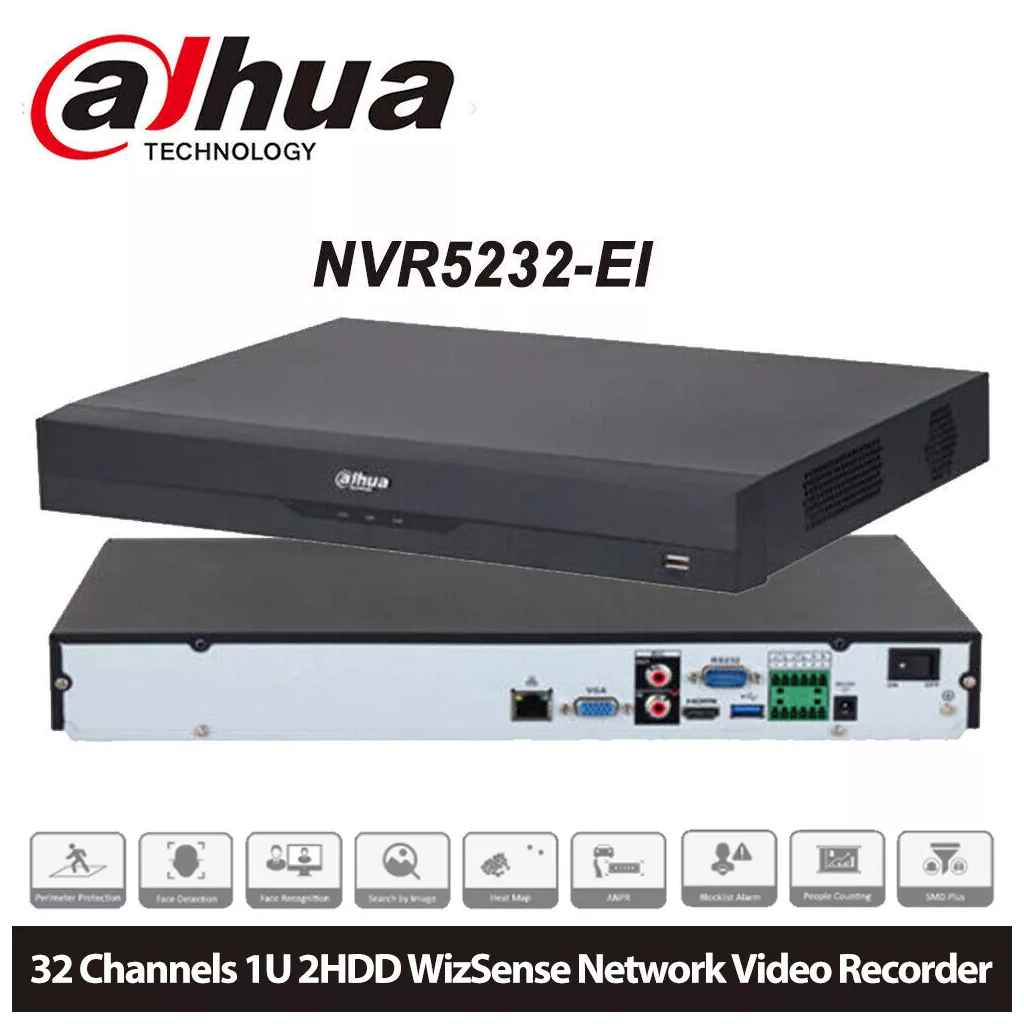 DAHUA  NVR5232-EI, 32Kanal, 12Mpix, H265+, 2 HDD Desteği, 1080P Kayıt, 320Mbps Bant Genişliği, NVR