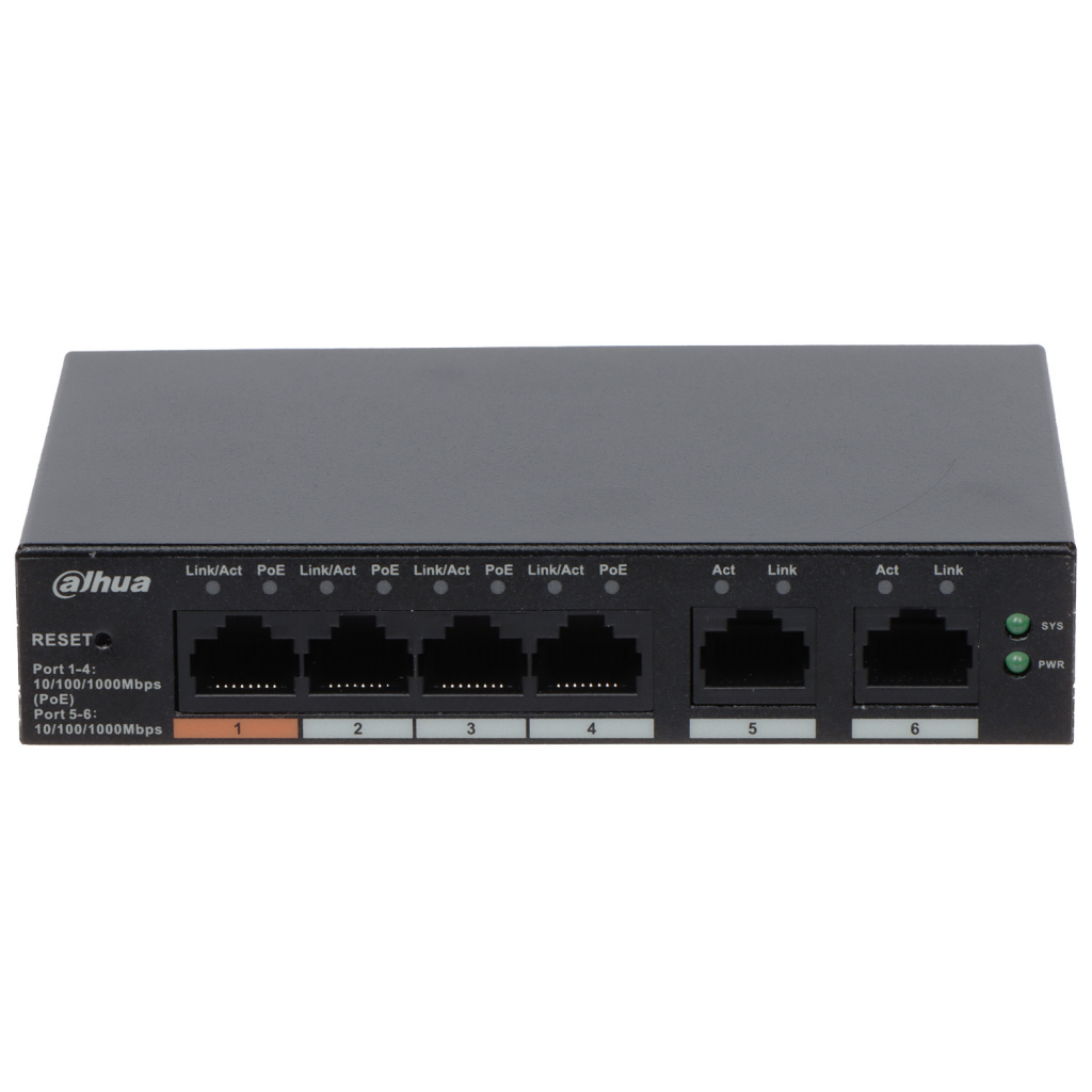 DAHUA CS4006-4GT-60, 4 Port, Gigabit, PoE 60W, 2 Port Uplink, Cloud Yönetilebilir, Switch