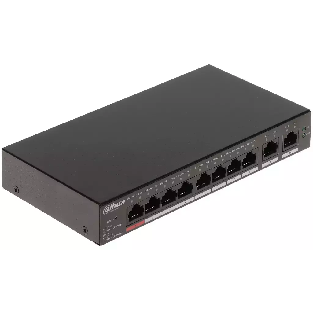 DAHUA CS4010-8GT-110, 8 Port, Gigabit, PoE 110W, 2 Port Uplink, Cloud Yönetilebilir, Switch