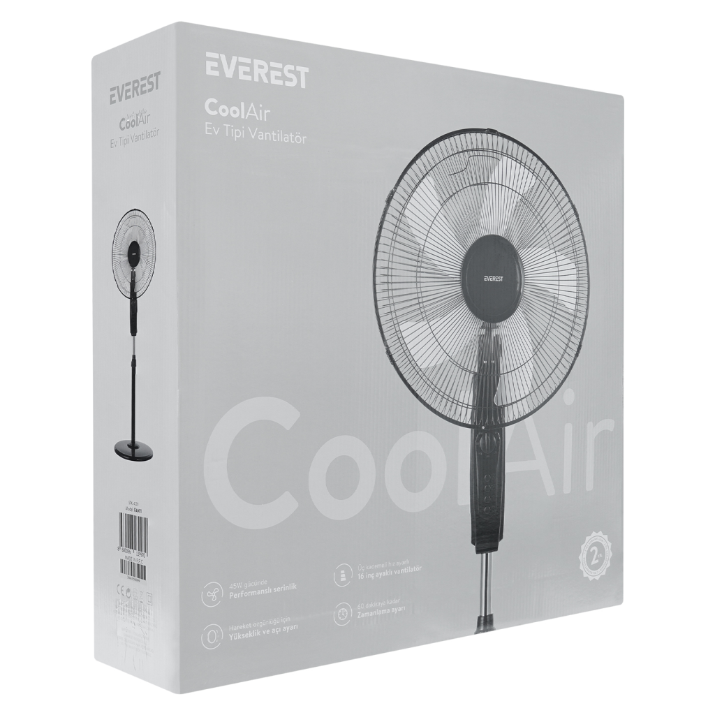 EVEREST FAN11, SİYAH, CoolAir, 3 Kademeli Hız, 16