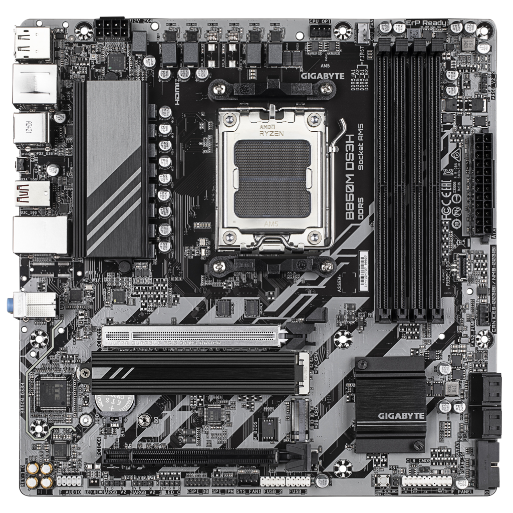 GIGABYTE B850M DS3H, 4xDDR5, 2xM.2, 2xDP, HDMI, Type-C, AM5 Soket GAMING Anakart