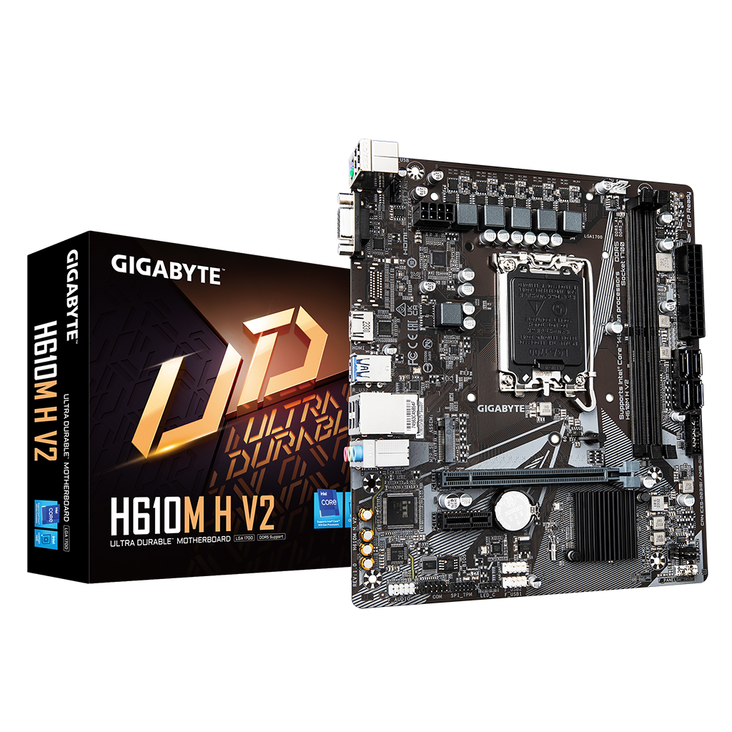 GIGABYTE H610M H V2, rev.1.0, 2xDDR5, M.2, D-SUB, HDMI, 12-13.14.Nesil, LGA1700 Soket, Anakart