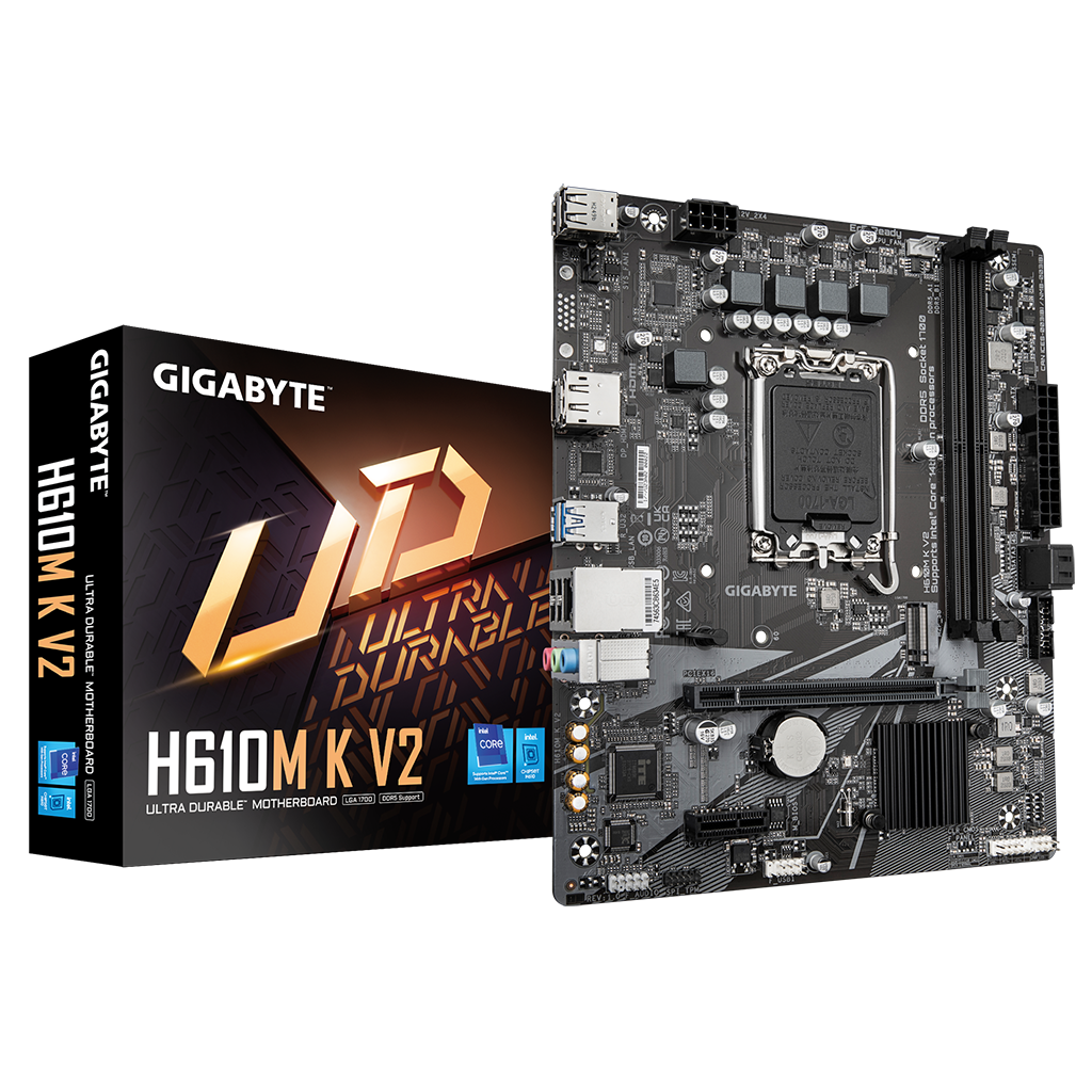 GIGABYTE H610M K V2, rev.1.0, 2xDDR5, M.2, DP, HDMI, 12-13.Nesil, LGA1700 Soket, Anakart