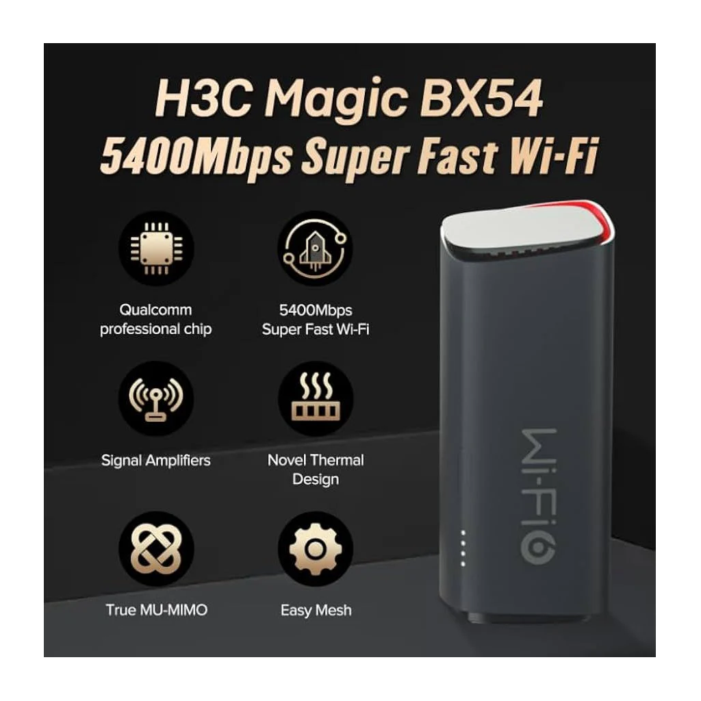 H3C Magic BX54, Tekli Mesh, 5400Mbps, Dual Band, WiFi6, 4Port Gigabit Lan, Geniş Çekim Alanı, Router, Geniş Alan İnternet Ağı Sağlayıcısı