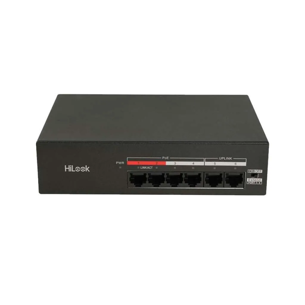 HILOOK NS-0106MP-35(B), 4 Port, Megabit, PoE 35W, 2 Port Megabit Uplink, Yönetilemez, Masaüstü Switch
