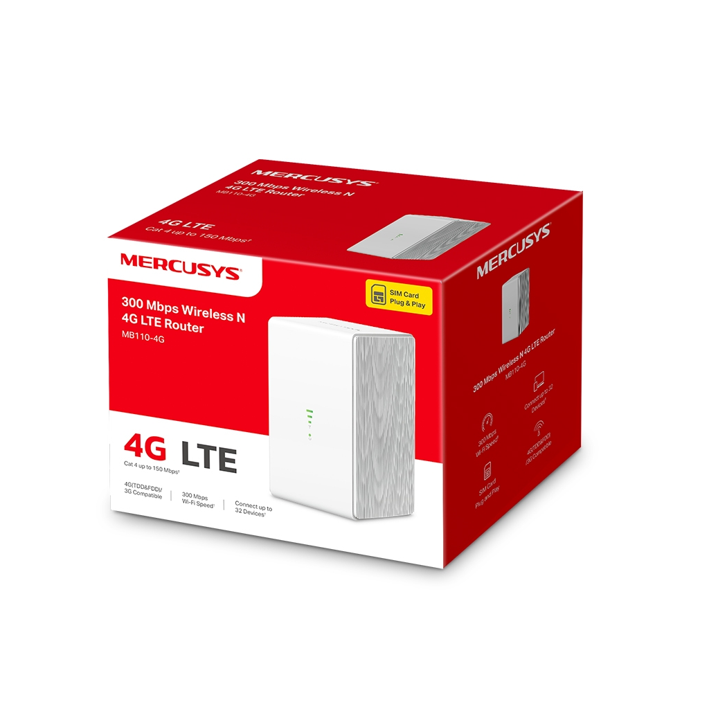 MERCUSYS MB110-4G, N300, 2Port, 300Mbps, Sim Kart Yuvalı, 4G-LTE, Router