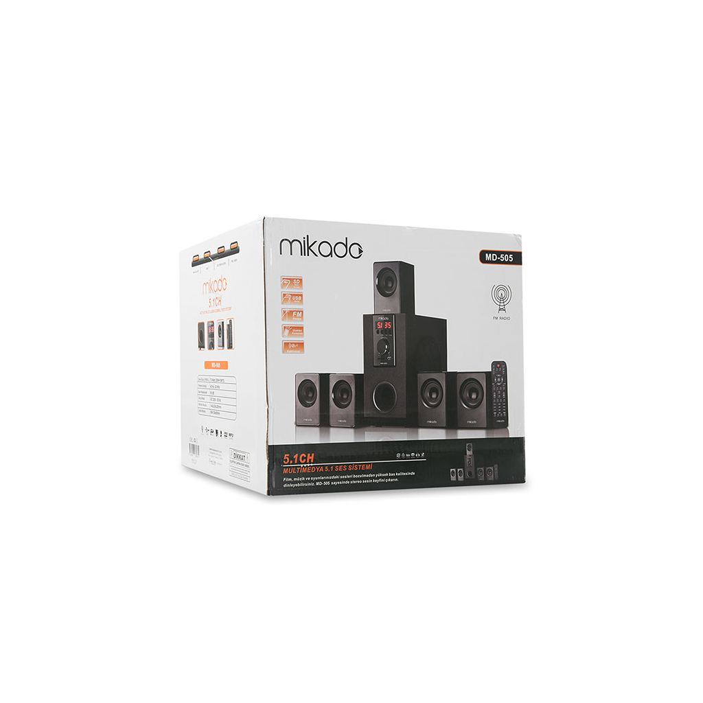 MIKADO MD-505, 70W, 5+1, Masaüstü, FM/BT/SD/USB, Siyah Kasa, Speaker