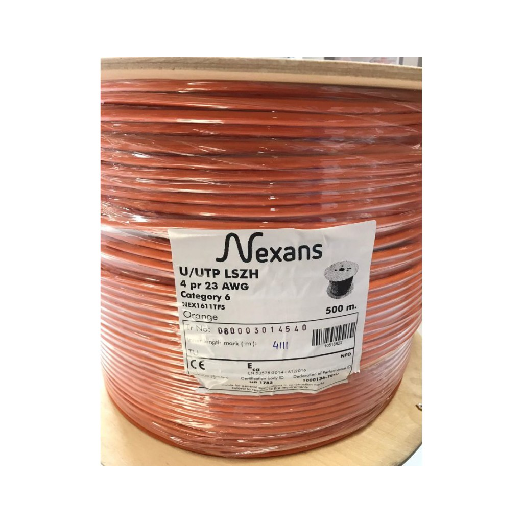 NEXANS NEX1611TF5, TURUNCU, CAT6, 500M, 23AWG (0,58mm), UTP, %100 Bakır, LSZH Halogen Free, Makara, Kablo