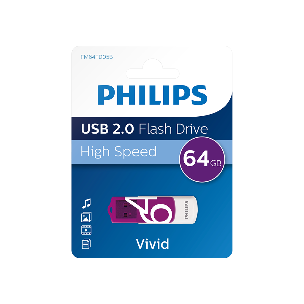 PHILIPS FM64FD05B, 64GB, USB 2.0, Vivid, Mor, Flash Disk