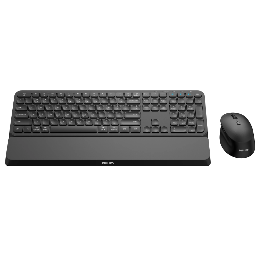 PHILIPS SPT6607B, Siyah, Türkçe Q, 2.4Ghz ve Bluetooth Kablosuz, Bilek Destekli, Multimedya Klavye Mouse Set