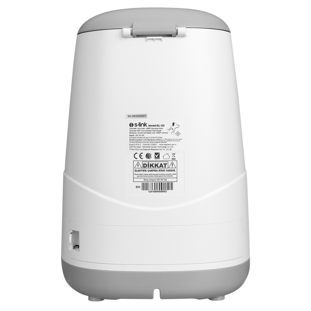 S-LINK SL-20, 3,7Litre Kapasiteli, WiFi, 1080P Kameralı, İyi Yönlü Ses, Tuya Destekli, Otomatik Yem Kabı