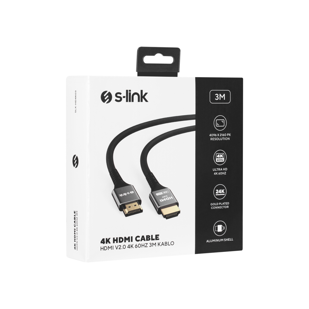 S-LINK SLX-HD4K03, 4K UHD, HDMI v2.0, 3mt. 60Hz. Metal Uçlu, Kablo