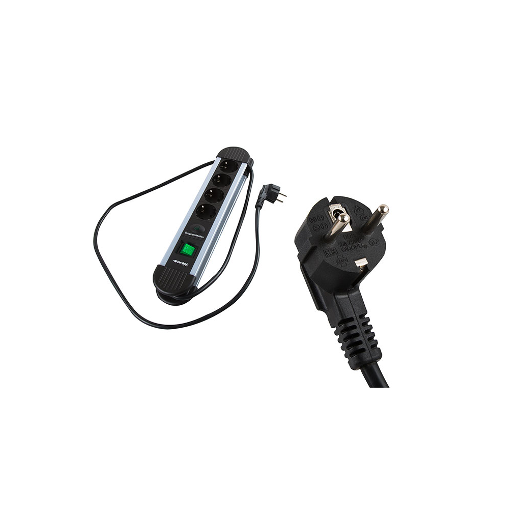 S-LINK Swapp SPGKS05, 5 Soket, Akım Korumalı Priz, 1.5Mt Kablo, 900 Joule (Gri) %100 Bakır
