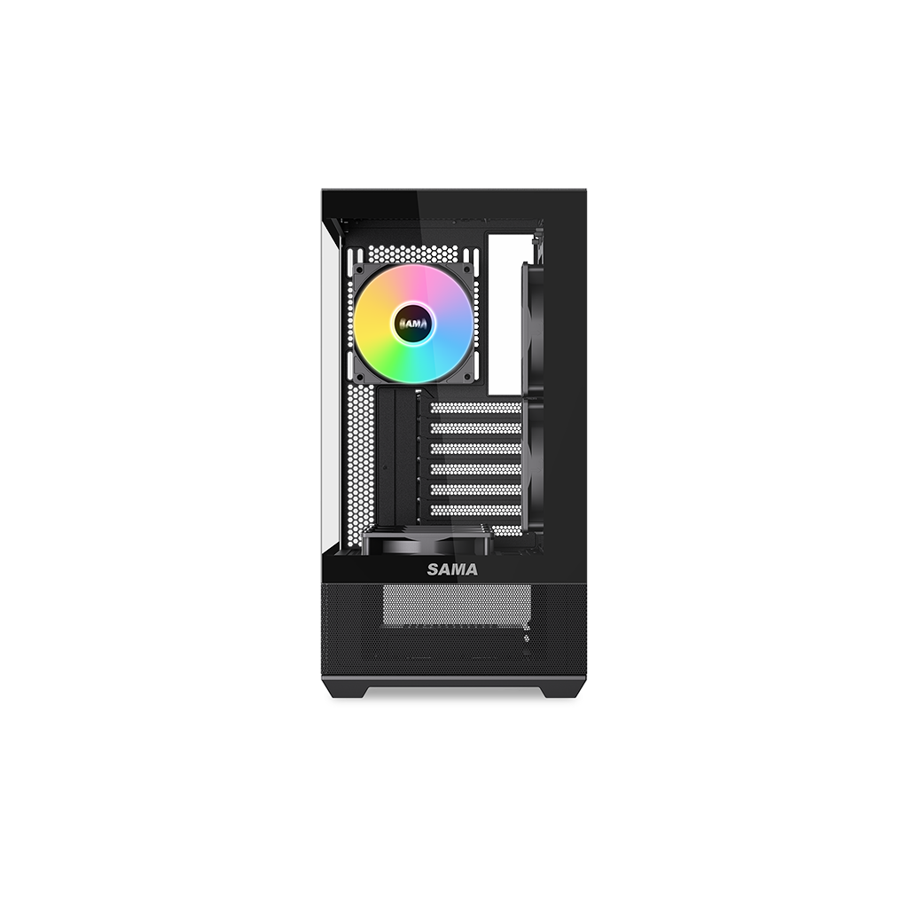 SAMA V40BK Black, B750BK 750W, 80+ Bronze, PCIE 5.1, ATX3.1, Tempered Glass Panel, Panoramic Tasarım, Type-C, 6x120mm ARGB Fan, ATX, GAMING KASA
