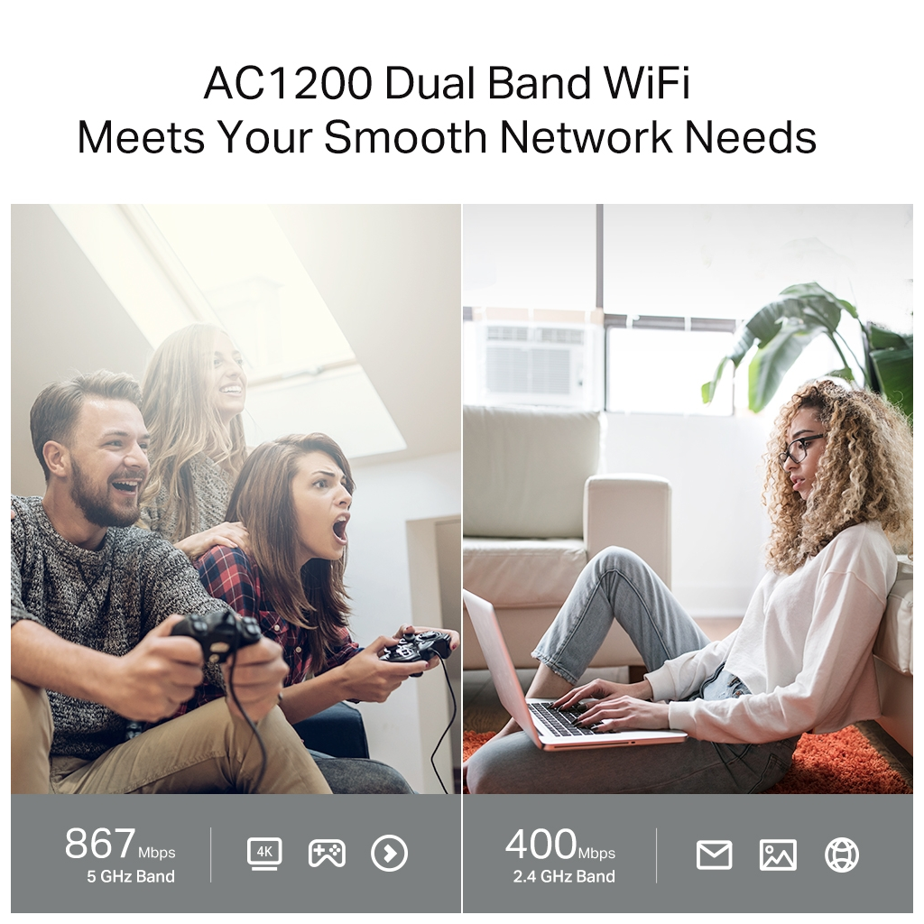 TP-LINK ARCHER C64, AC1200, 4Port, 1200Mbps, Dual Band WiFi, Masaüstü, Gigabit, Router, Access Point