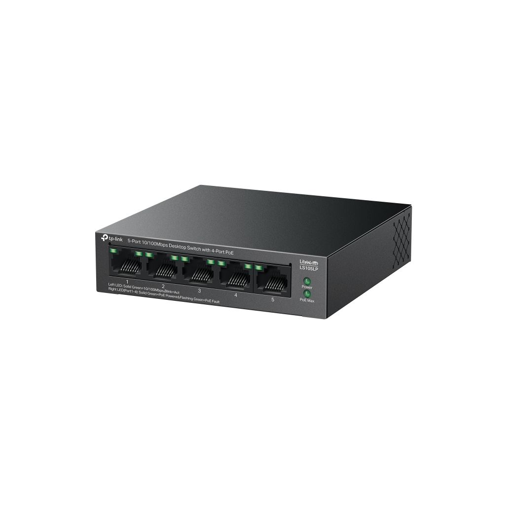 TP-LINK LS105LP, Green Tech, 5 Port, MegaBit, 4 Port PoE 41W, Metal Kasa, Yönetilemez, Masaüstü Switch