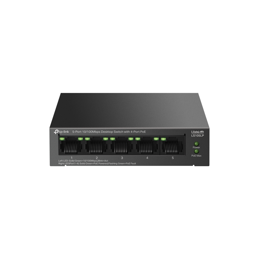 TP-LINK LS105LP, Green Tech, 5 Port, MegaBit, 4 Port PoE 41W, Metal Kasa, Yönetilemez, Masaüstü Switch