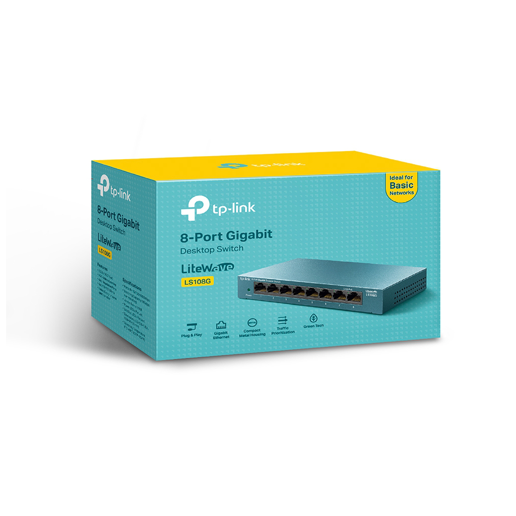 TP-LINK LS108G, Green Tech, 8 Port GigaBit, Yönetilemez, Metal Kasa, Masaüstü Switch