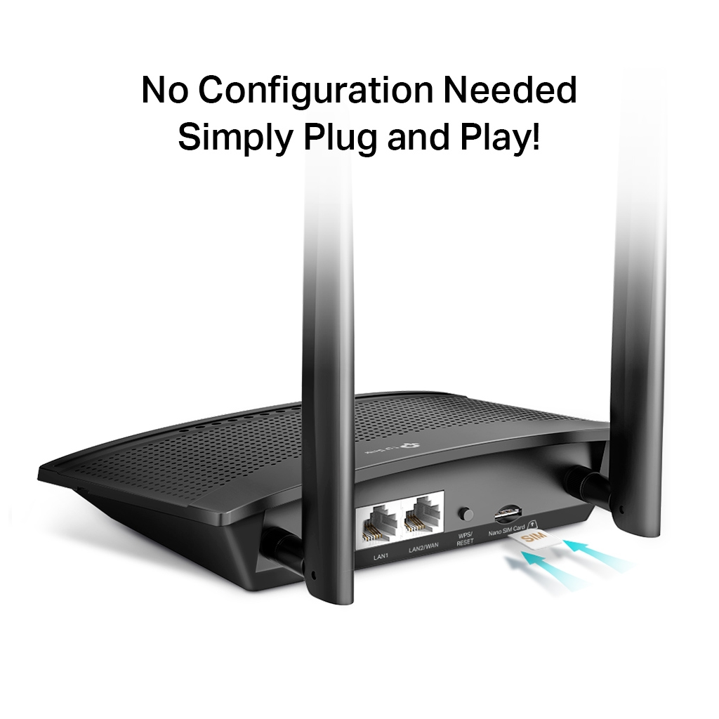 TP-LINK TL-MR100, 2Port, 300Mbps, 2,4Ghz Wifi, Masaüstü, LTE Micro Sim Kart Takılabilir 3G-4G Destekli Router