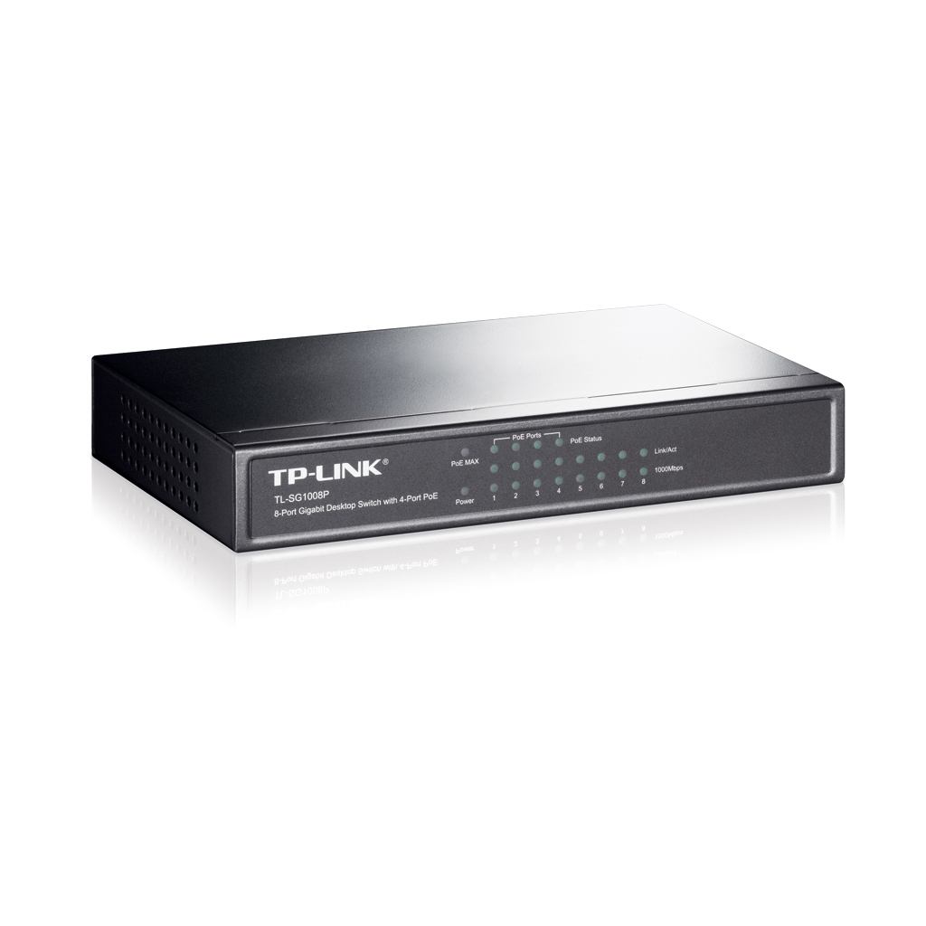 TP-LINK TL-SG1008P, 8 Port, GigaBit, 4 Port PoE, 55W, Yönetilemez, Metal Kasa, Masaüstü Switch