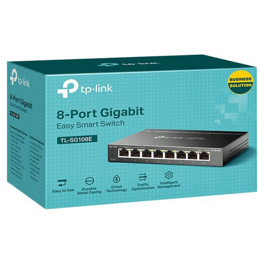 TP-LINK TL-SG108E, 8 Port, GigaBit, Easy Smart, Yönetilebilir, Metal Kasa, Masaüstü Switch