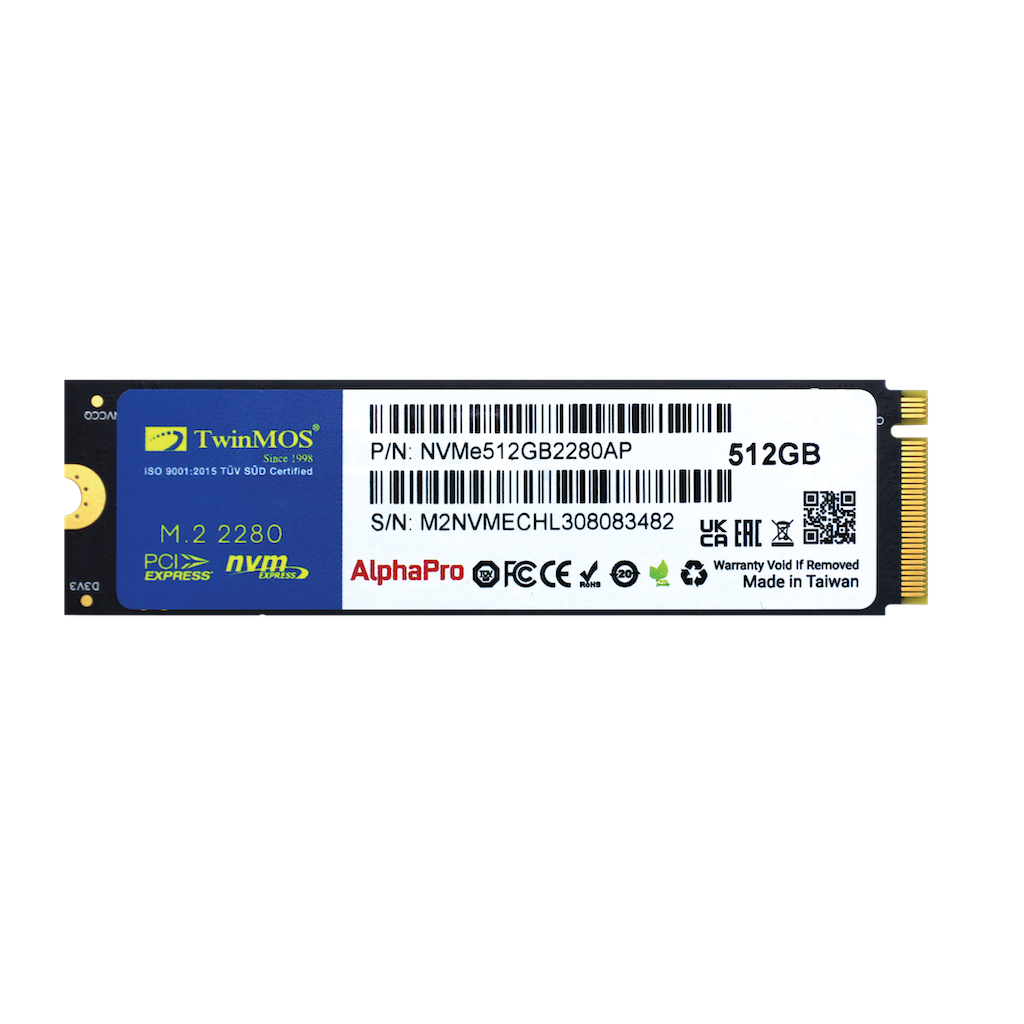 TwinMOS NVMe512GB2280AP, AlphaPro, 512GB, 3600-3250Mb/s, Gen3, NVMe PCIe M.2 2280, SSD, TLC, 3DNAND