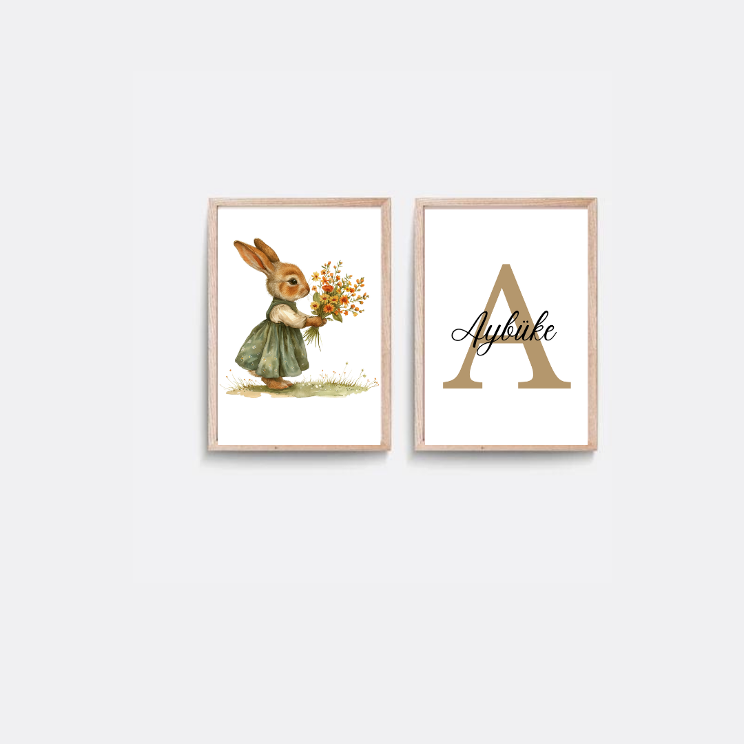 30X40 2Lİ AHŞAP ÇERÇEVE TINY BUNNY KIZ