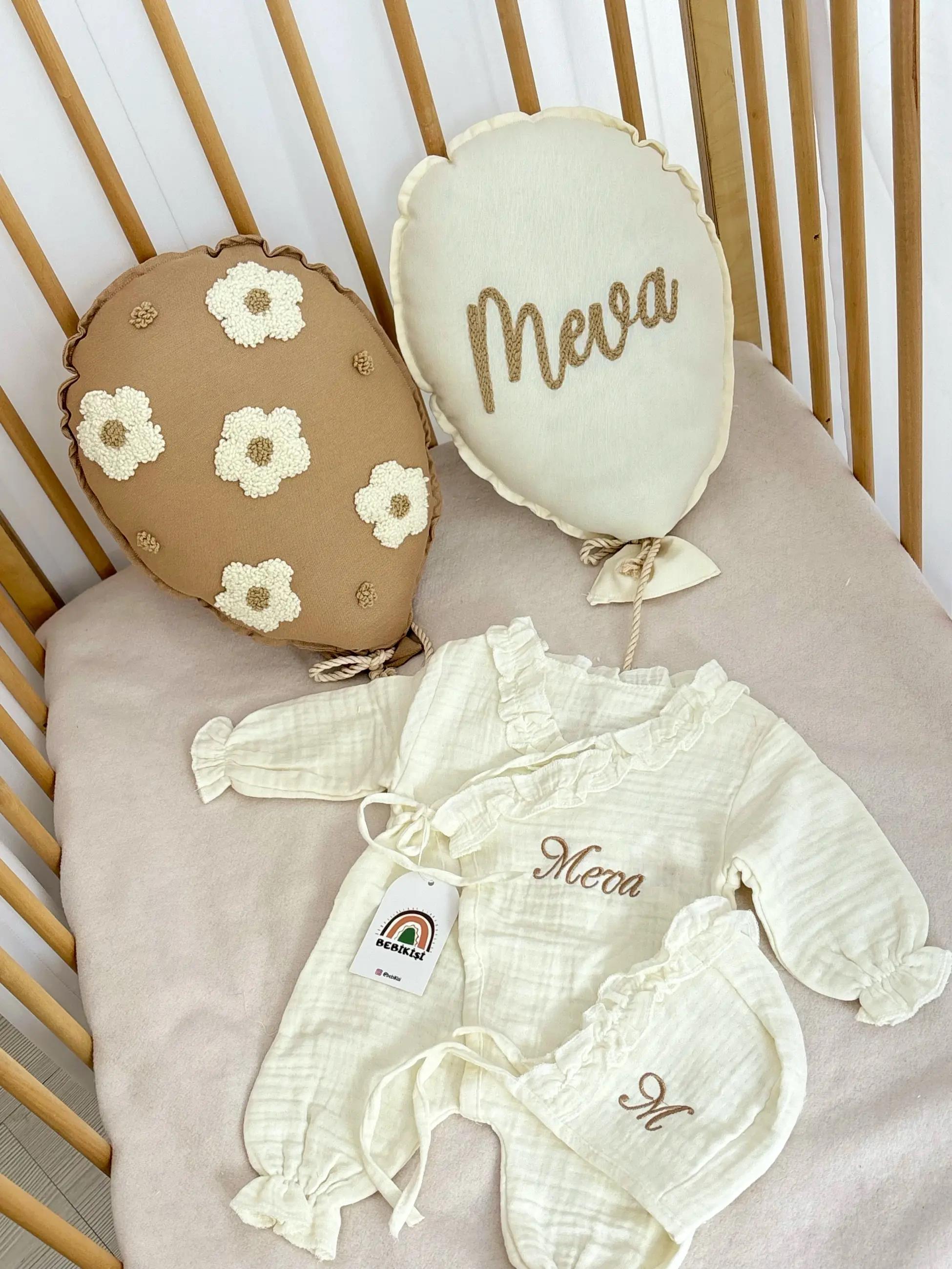 BALONLU SET-  PAPATYALI 2’LI BALON VE MÜSLİN SET - Sütlü kahve