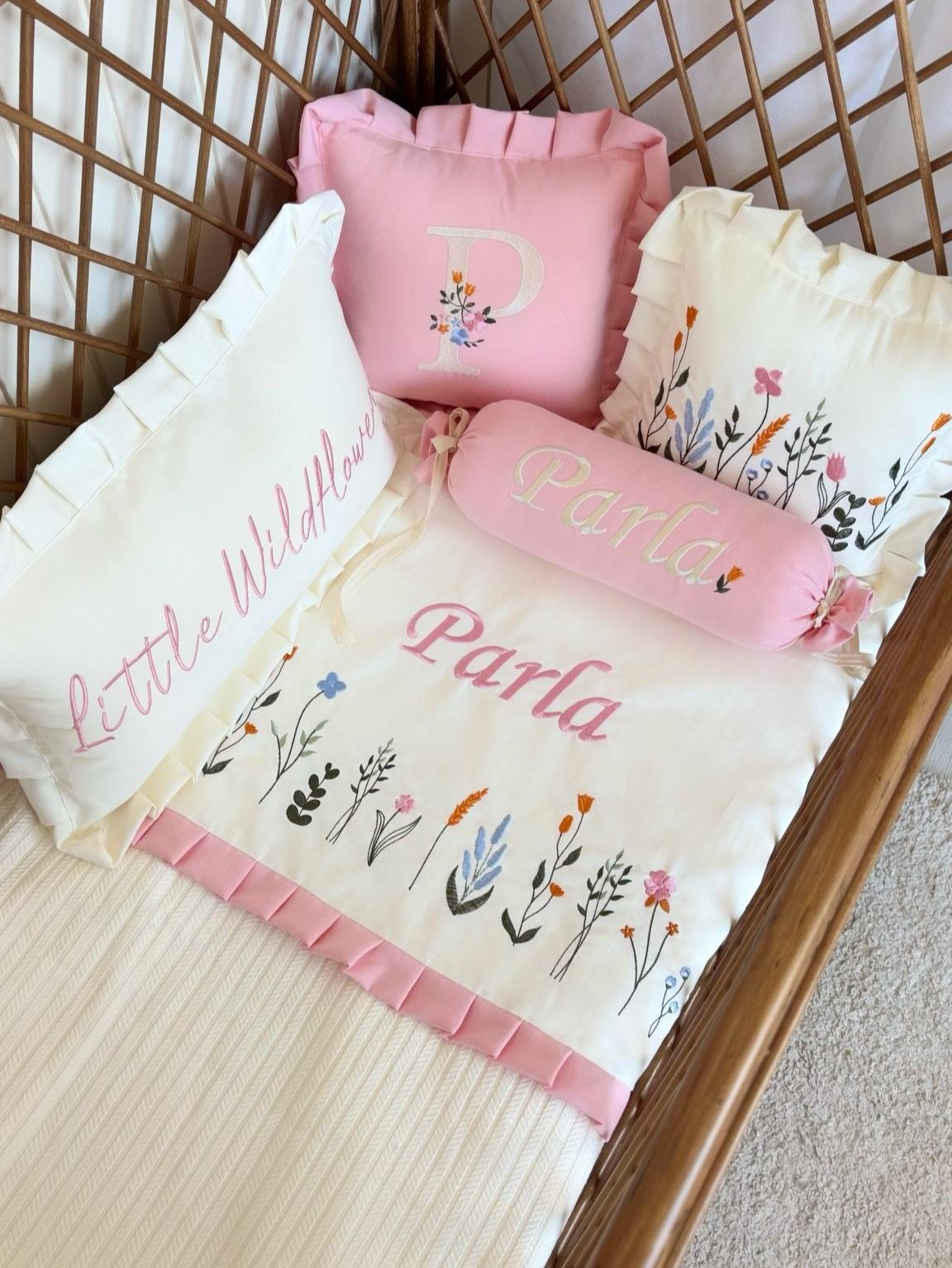 PİKE TAKIMI 5'li SET ÇITIR ÇİÇEK EKRU-CANLI PEMBE