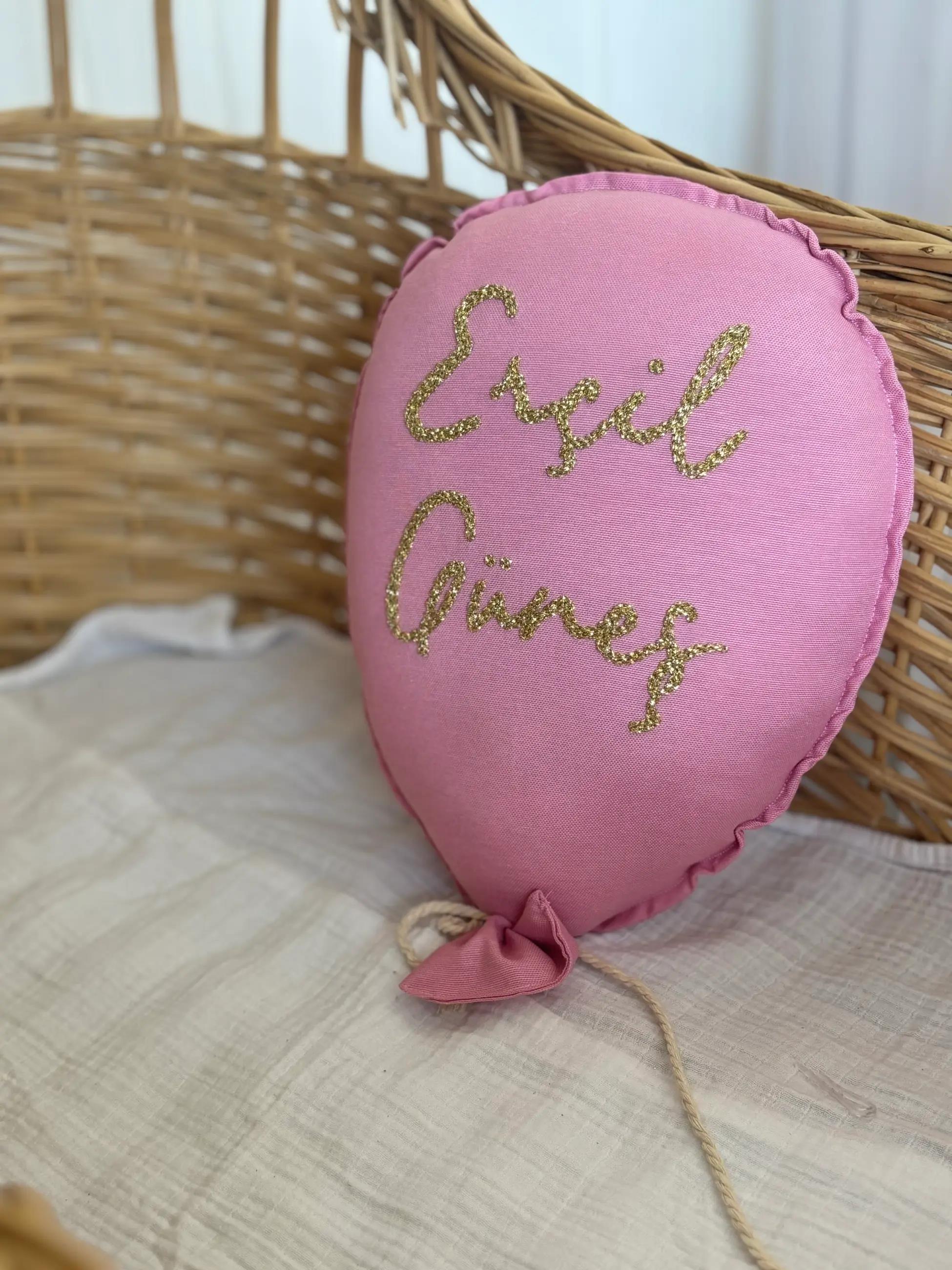SİM İŞLEMELİ TEKLİ YAZILI BALON - Pembe balon 8 numara gold işleme
