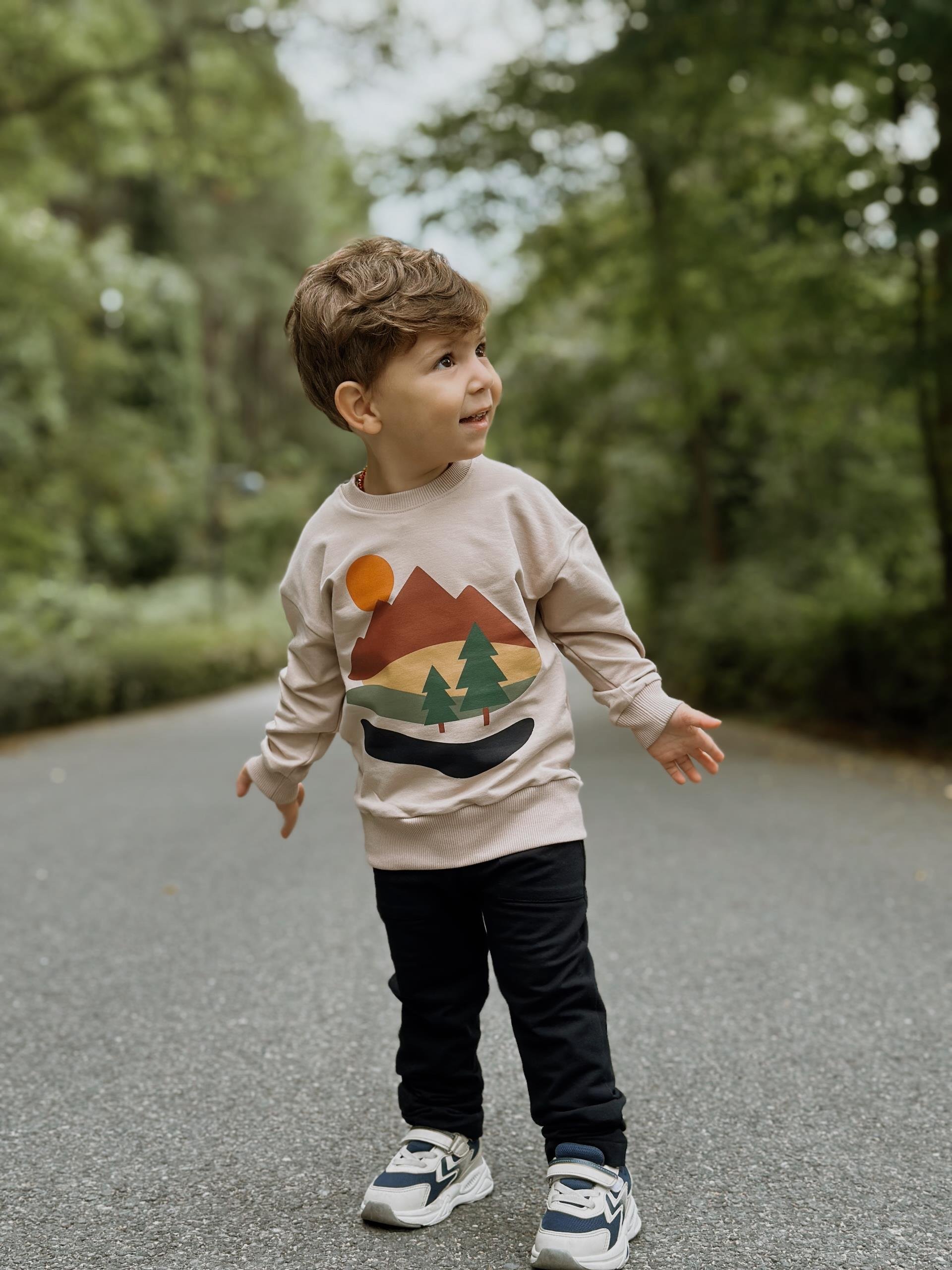 %100 Pamuk Baskı Detaylı Sweatshirt & Eşofman Alt Üst Takım
