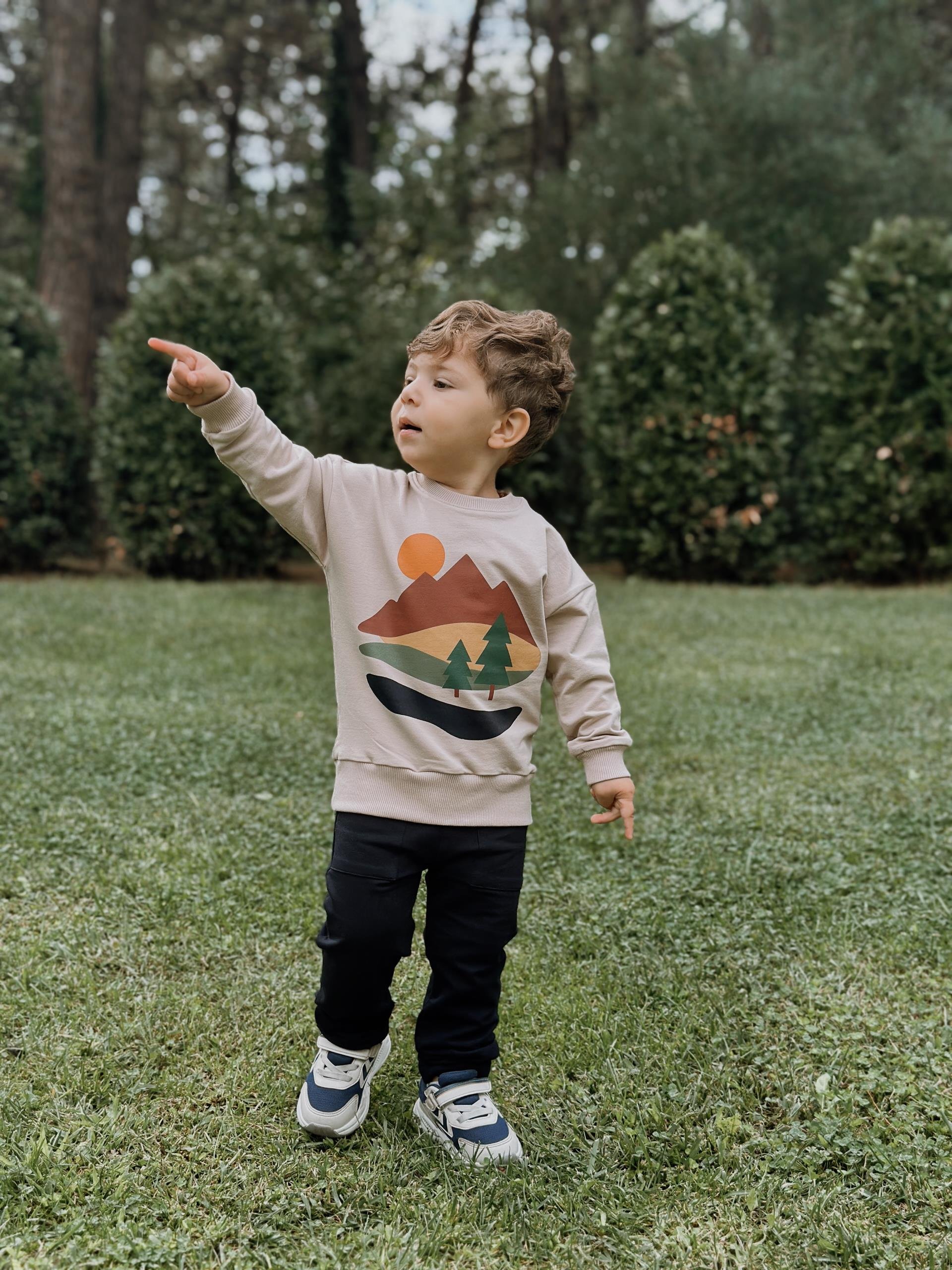 %100 Pamuk Baskı Detaylı Sweatshirt & Eşofman Alt Üst Takım