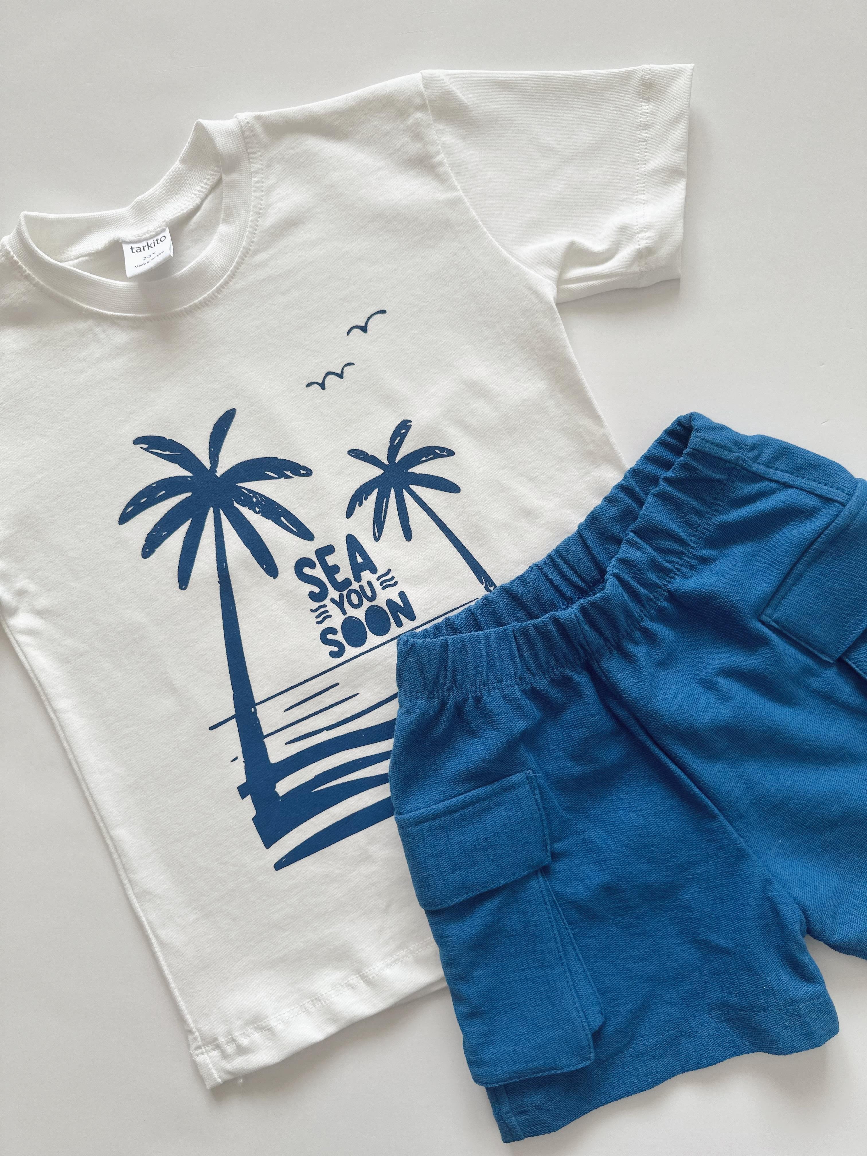 Kargo Bermuda Şort Baskılı Tshirt Seti Erkek Bebek Çocuk