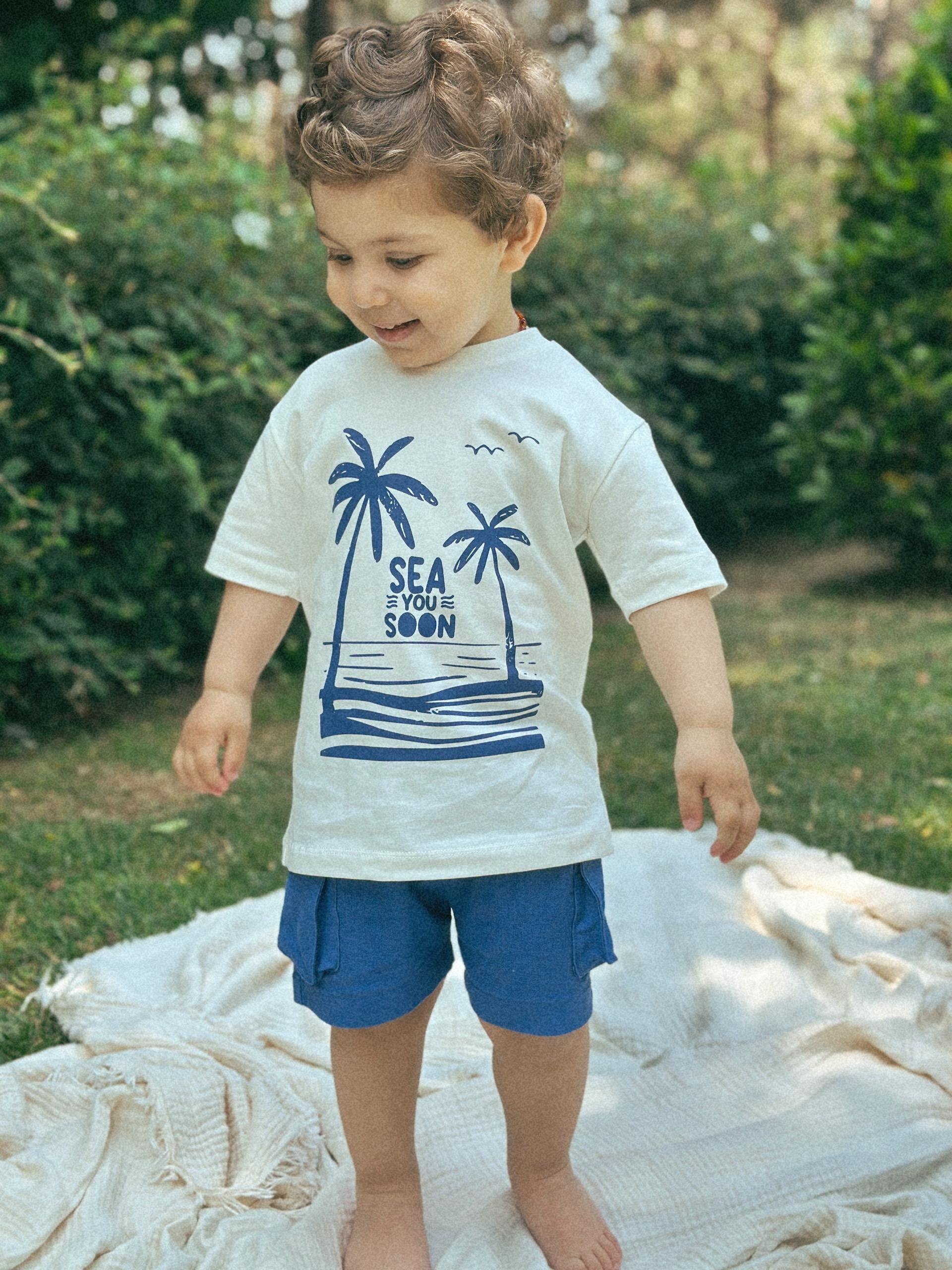 Kargo Bermuda Şort Baskılı Tshirt Seti Erkek Bebek Çocuk