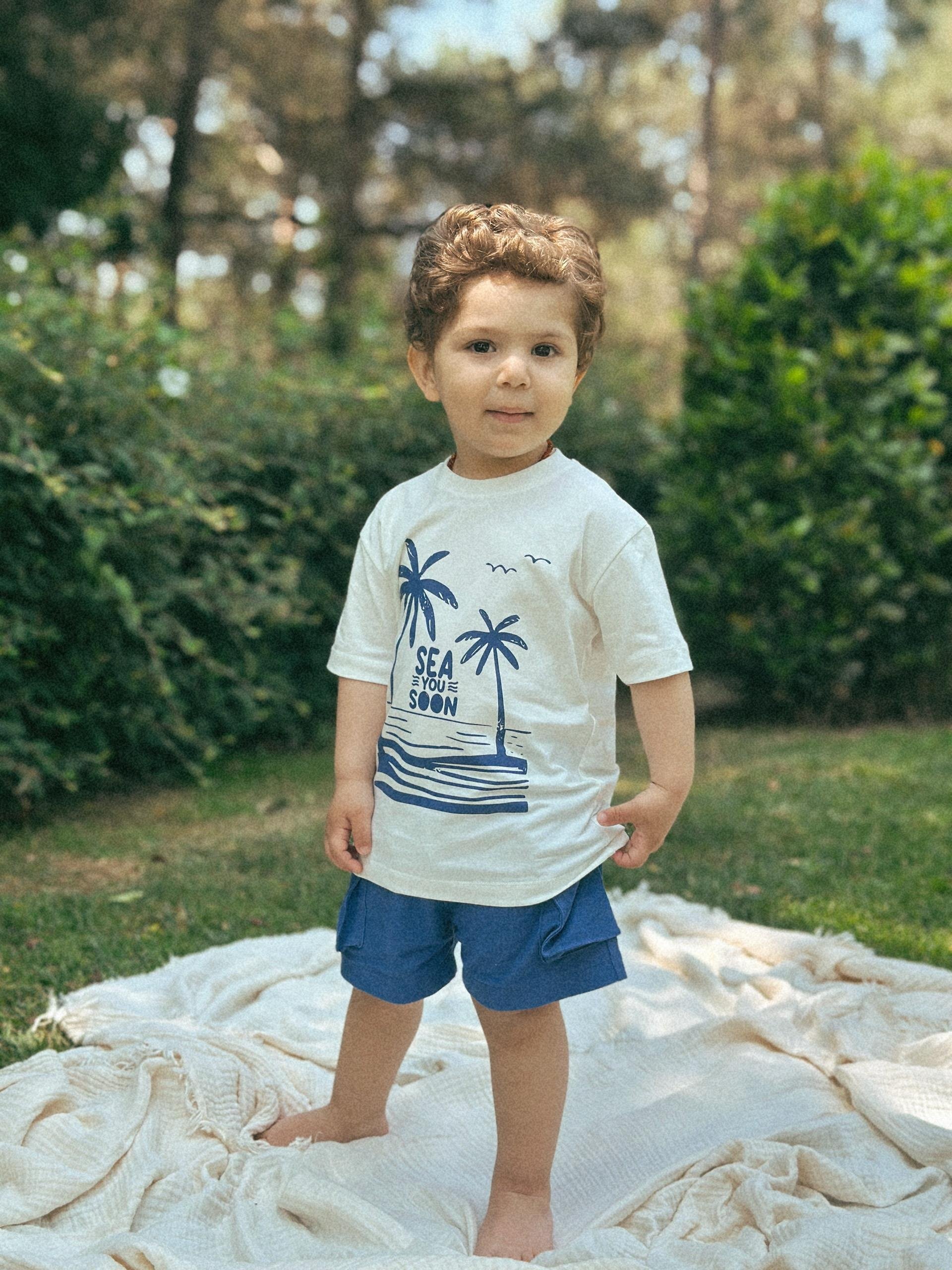 Kargo Bermuda Şort Baskılı Tshirt Seti Erkek Bebek Çocuk