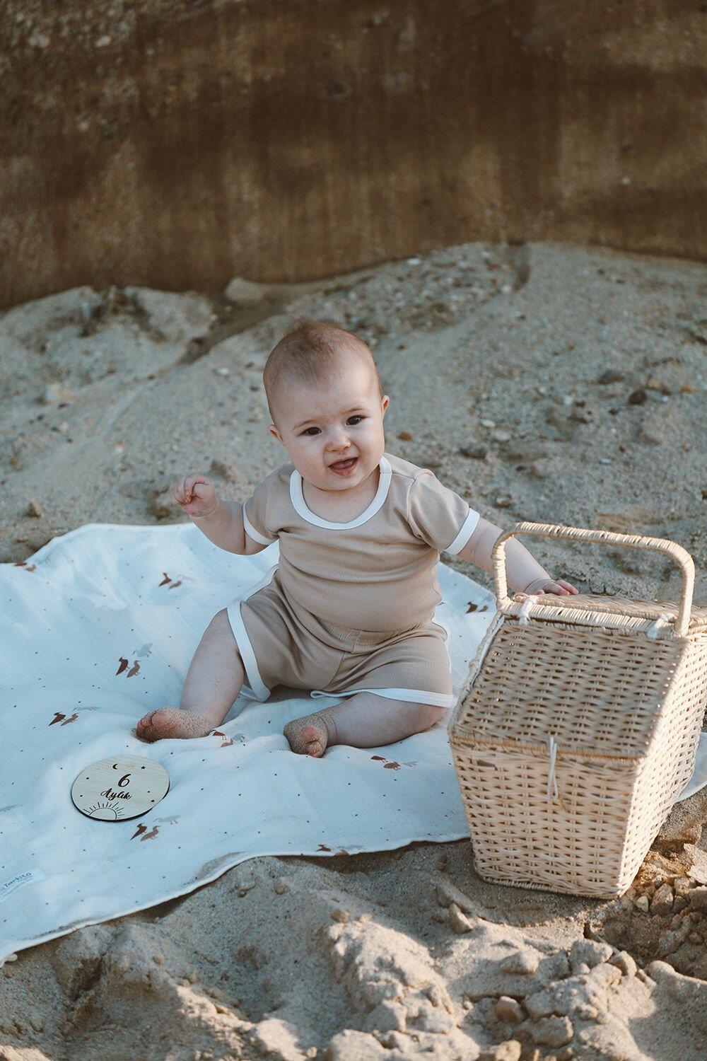summer vibes | camel  çıtçıtlı body & şort takım bebek ve çocuk