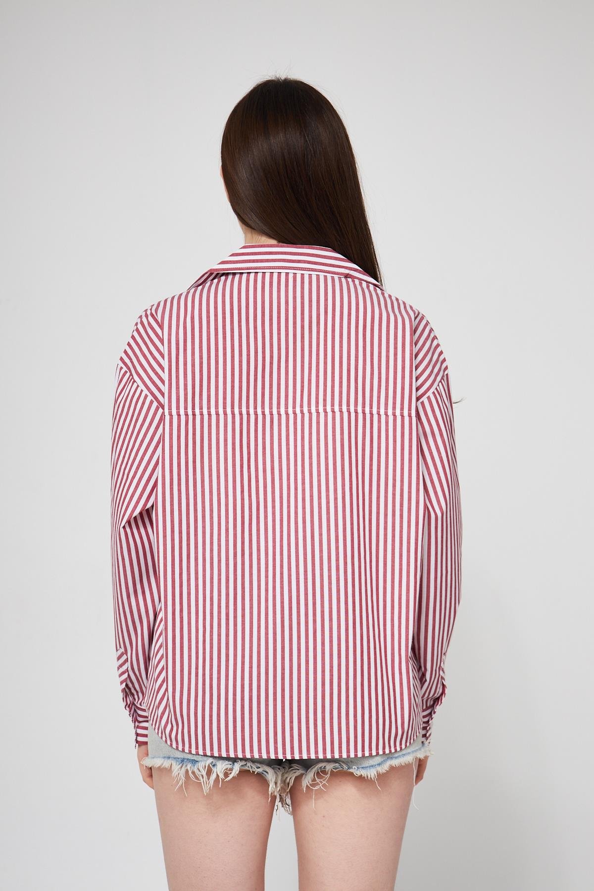 Camenta Bordo Beyaz Çizgili Poplin Gömlek